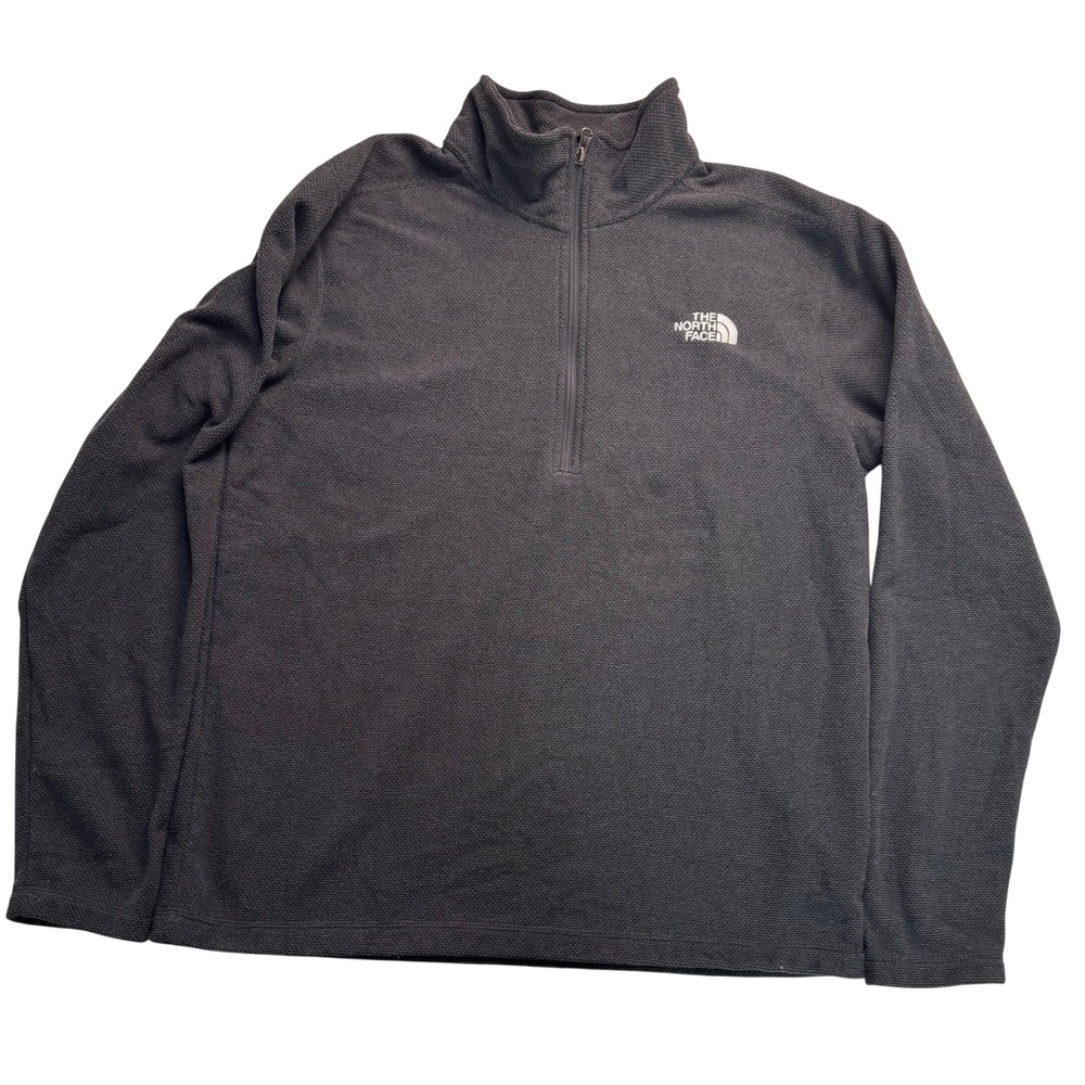 The North Face Mens Large Charcoal Grey Waffle Knit Quarter Zip Fleece Pullover